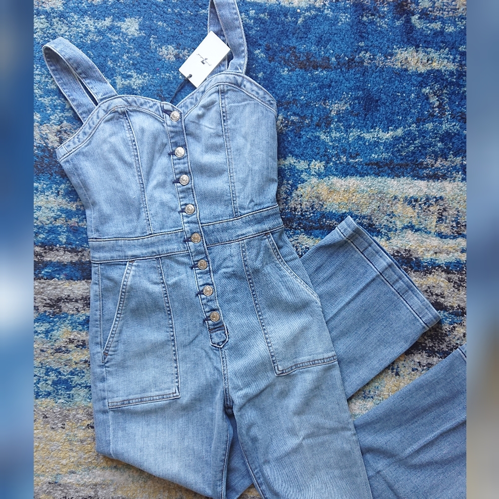 7 For All Mankind Bustier Tank Denim Jumpsuit NWT - Picture 6 of 10